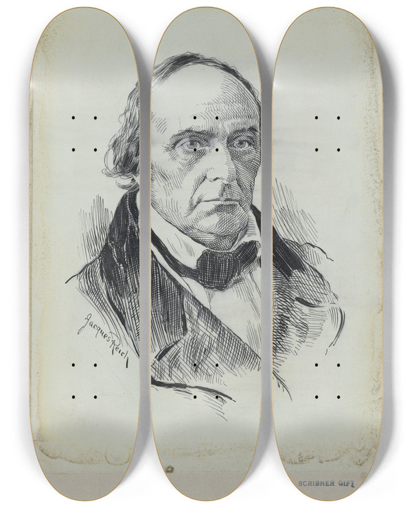 Triptych art skateboard deck of Jacques Reich Daniel Webster by Jacques Reich (1852-1923)