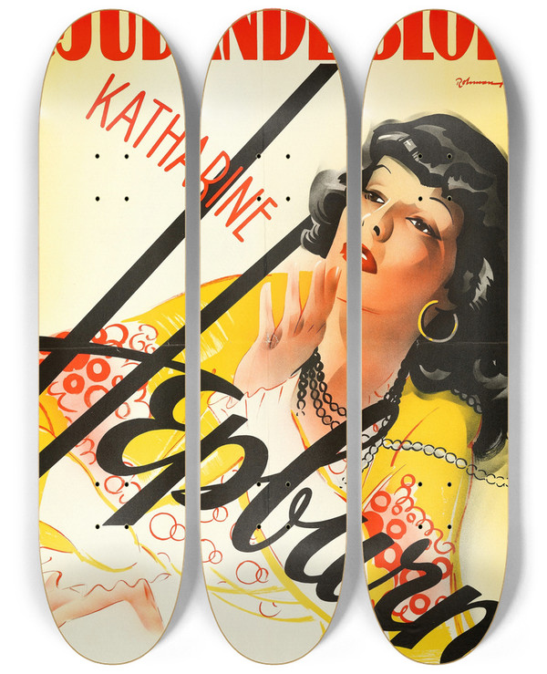 Triptych art skateboard deck of Eric Rohman The Little Minister by Eric Rohman (1891-1949)