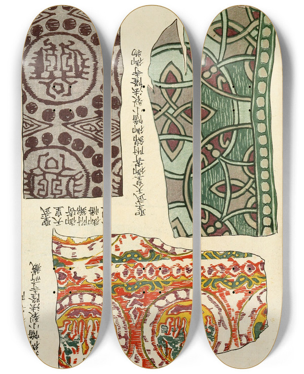 Triptych art skateboard deck of A F Stoddard Company Chinese Prints Pl128 by A F Stoddard Company (1871-1894)