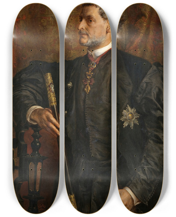 Triptych art skateboard deck of Jan Matejko Portrait Of Alfred Potocki by Jan Matejko (1838-1893)