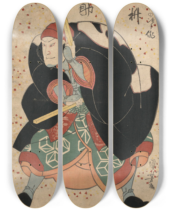 Triptych art skateboard deck of Utagawa Kuniyoshi Mimasu Gennosuke No Namiwa No Jirosaku by Utagawa Kuniyoshi (1797-1861)