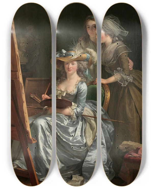 Triptych art skateboard deck of Adlade Labilleguiard Selfportrait With Two Pupils Marie Gabrielle Capet And Marie Marguerite Carreaux De Rosemond by Adlade Labille-Guiard (1749-1803)
