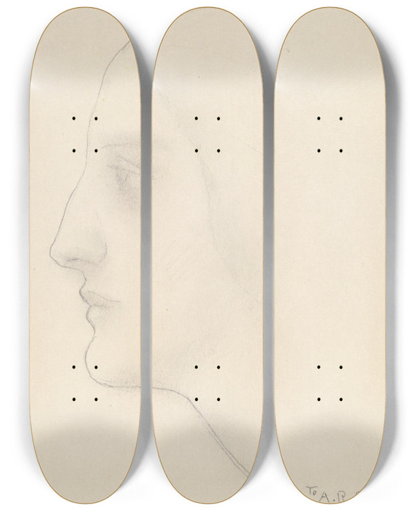 Triptych art skateboard deck of Kahlil Gibran Profile Of Awoman by Kahlil Gibran (1883-1931)
