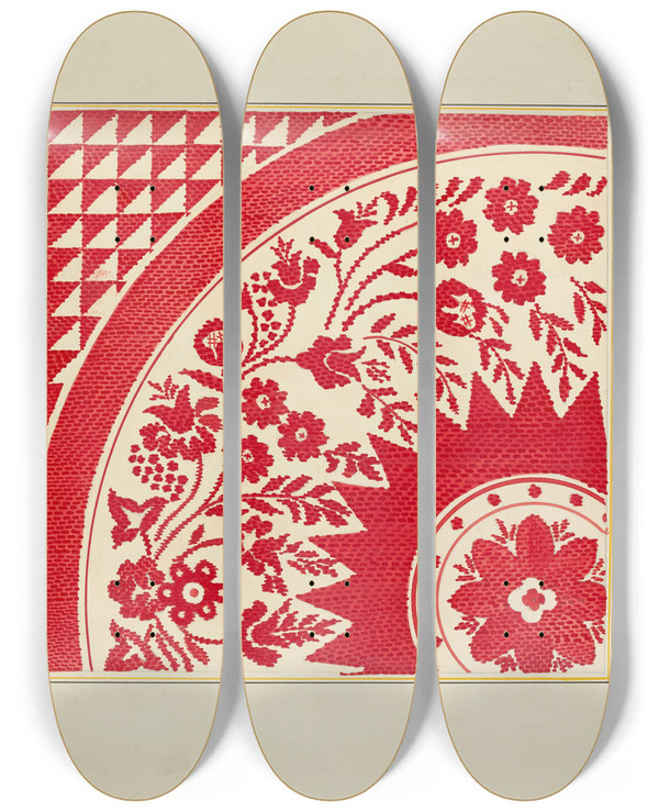 Triptych art skateboard deck of Cornelius Christoffels Homespun Coverlet_1 by Cornelius Christoffels (1879-1960)