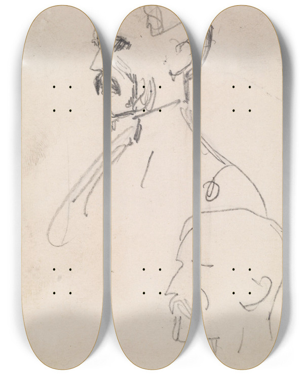 Triptych art skateboard deck of Sir John Everett Millais Two Head Studies In Profile by Sir John Everett Millais (1829-1896)