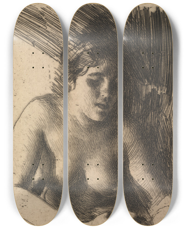 Triptych art skateboard deck of Anders Zorn Bust by Anders Zorn (1860-1920)