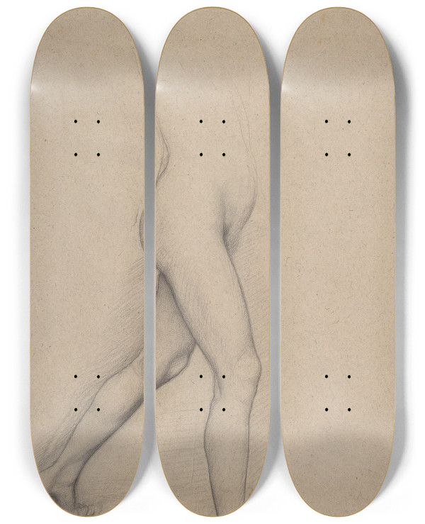 Triptych art skateboard deck of Edgar Degas Study Of A Girls Legs For The Painting Young Spartans by Edgar Degas (1834-1917)