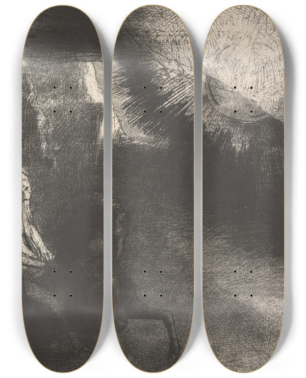 Triptych art skateboard deck of Odilon Redon Pilgrim From A Sublunar World by Odilon Redon (1840-1916)