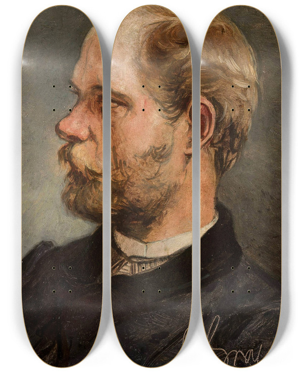 Triptych art skateboard deck of Andrzej Grabowski Portrait Of Walery Gadomski Sculptor by Andrzej Grabowski (1833-1886)
