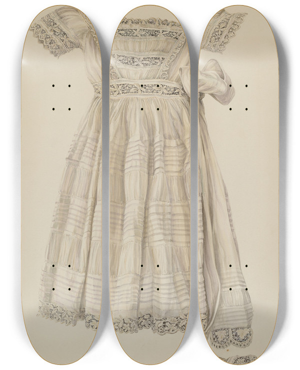 Triptych art skateboard deck of Hans Mangelsdorf Childs Dress by Hans Mangelsdorf