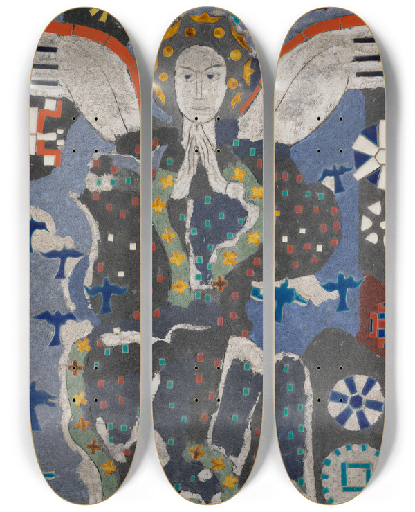 Triptych art skateboard deck of August Babberger Grosser Engel by August Babberger (1885-1936)