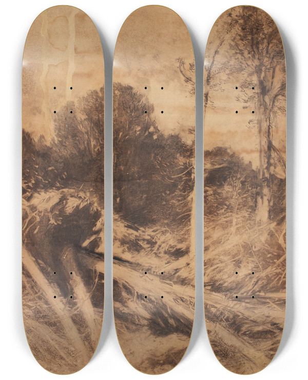 Triptych art skateboard deck of August Schaeffer Von Wienwald Baumstudie_1 by August Schaeffer Von Wienwald (1833-1916)