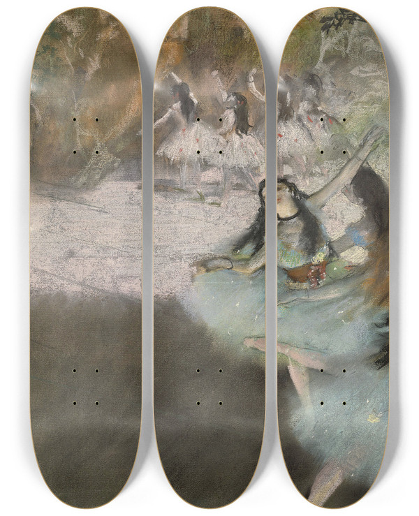 Triptych art skateboard deck of Edgar Degas On The Stage by Edgar Degas (1834-1917)