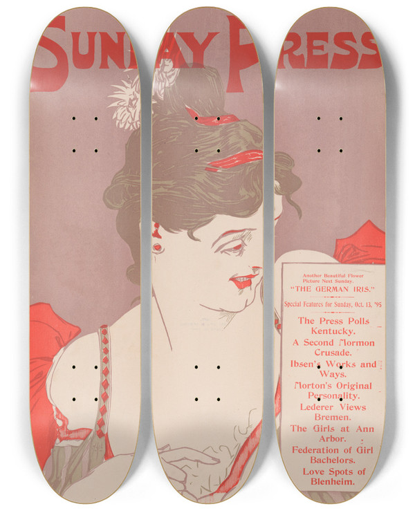 Triptych art skateboard deck of George Reiter Brill The German Iris by George Reiter Brill (1867-1918)