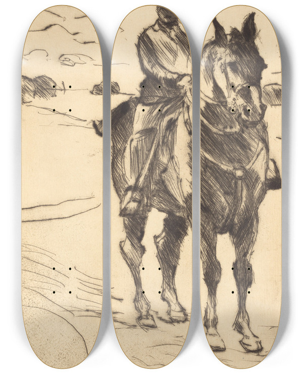Triptych art skateboard deck of Lovis Corinth Horseman Ii Reiter Ii by Lovis Corinth (1858-1925)