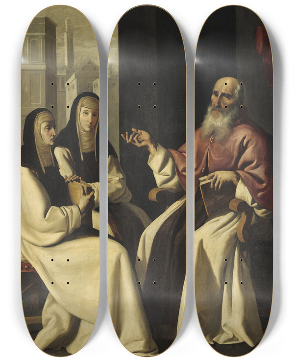 Triptych art skateboard deck of Francisco De Zurbarn And Workshop Saint Jerome With Saint Paula And Saint Eustochium by Francisco de Zurbarn and Workshop (1598-1664)