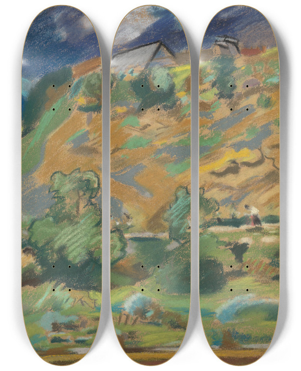 Triptych art skateboard deck of Arnold Peter Weiszkubnan Landscape_2 by Arnold Peter Weisz-Kubnan (1898-1944)