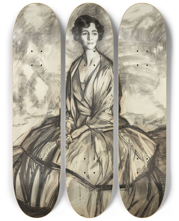 Triptych art skateboard deck of Ignacio Zuloaga Portrait Of Mrs Kerrigan by Ignacio Zuloaga (1870-1945)