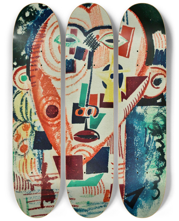 Triptych art skateboard deck of Amadeo De Souzacardoso Litoral Head by Amadeo de Souza-Cardoso (1887-1918)