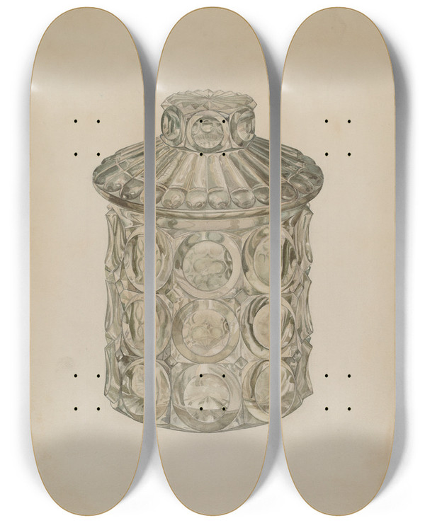 Triptych art skateboard deck of Henry Moran Cracker Jar by Henry Moran