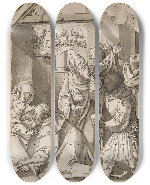 Triptych art skateboard deck of Jrg Schweiger Die Anbetung Der Knige by Jorg Schweiger (1470-1533)