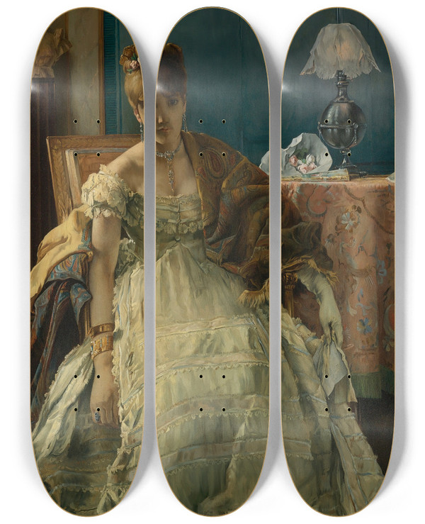 Triptych art skateboard deck of Alfred Stevens Lovelorn by Alfred Stevens (1817-1875)