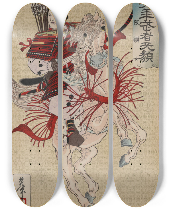 Triptych art skateboard deck of Tsukioka Yoshitoshi Hangakujo_1 by Tsukioka Yoshitoshi (1839-1892)