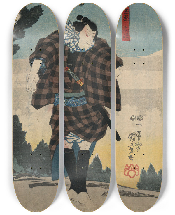 Triptych art skateboard deck of Utagawa Kuniyoshi Tamaya Yoji by Utagawa Kuniyoshi (1797-1861)