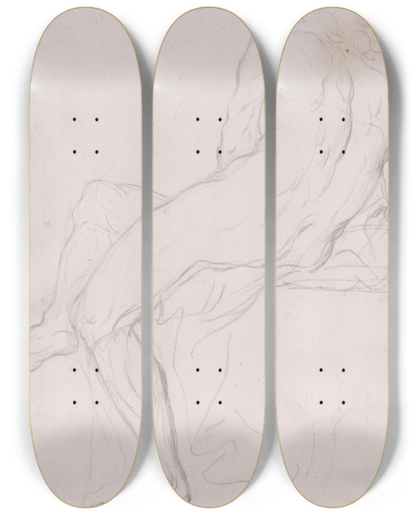 Triptych art skateboard deck of Giacomo Zoboli Academy Sketch Of A Seated Male Figure by Giacomo Zoboli (1681-1767)