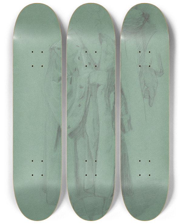 Triptych art skateboard deck of Jzef Simmler Study Of The Figure Of King Sigismund For The Painting The Upbringing Of Sigismund Augustus by Jozef Simmler (1823-1868)
