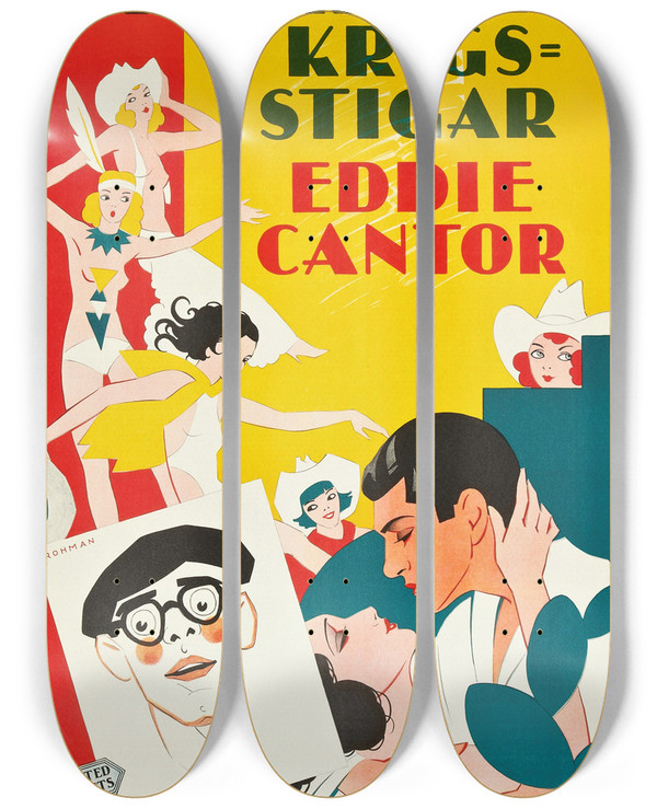 Triptych art skateboard deck of Eric Rohman Whoopee by Eric Rohman (1891-1949)