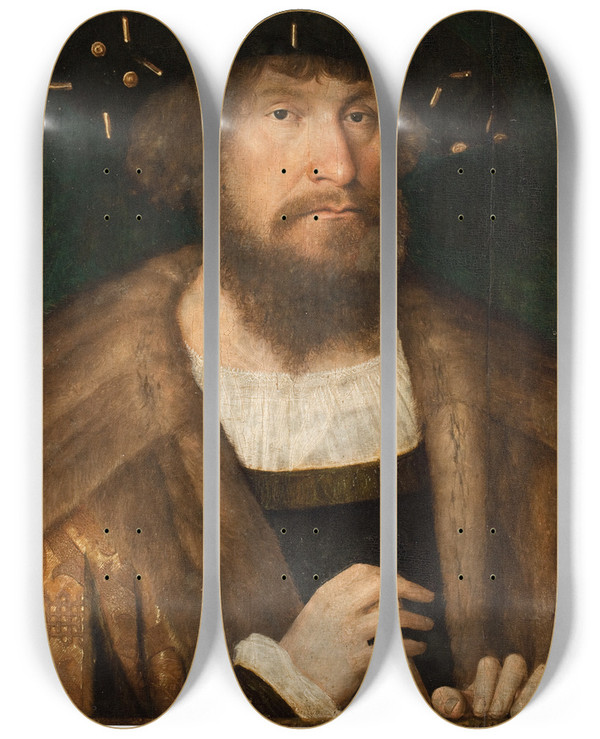 Triptych art skateboard deck of Michel Sittow Portrait Of The Danish King Christian Ii by Michel Sittow (1468-1525)