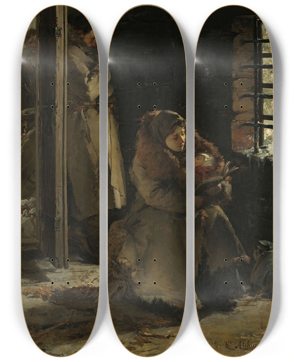 Triptych art skateboard deck of Kazimierz Alchimowicz On The Way To Exile by Kazimierz Alchimowicz (1840-1916)