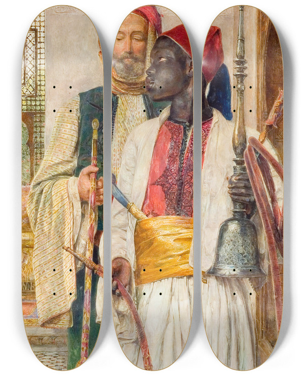 Triptych art skateboard deck of John Frederick Lewis The Pipe Bearer by John Frederick Lewis (1805-1876)