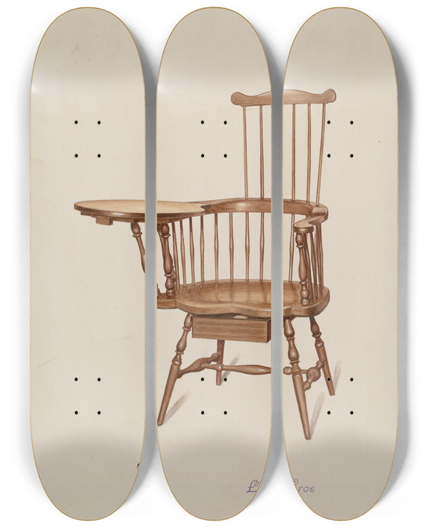 Triptych art skateboard deck of Eugene Croe Windsor Desk Armchair by Eugene Croe (20-)