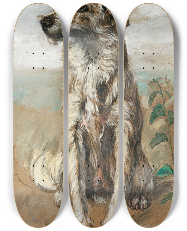 Triptych art skateboard deck of Vincenzo Gemito Sitzender Hund by Vincenzo Gemito (1852-1929)