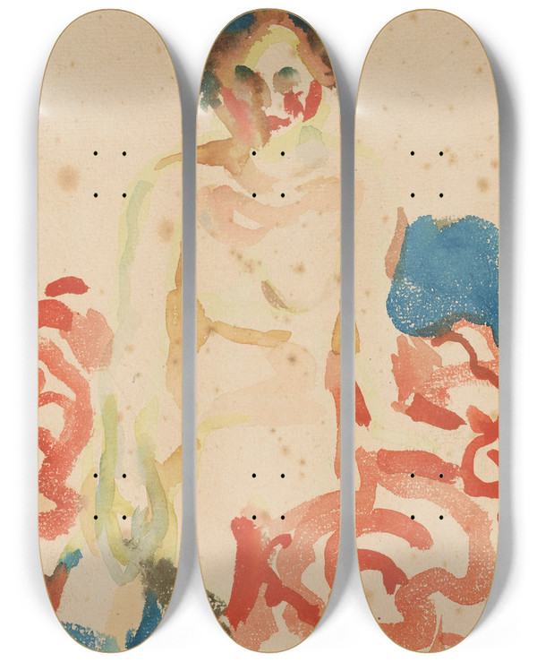 Triptych art skateboard deck of Edvard Munch Kvinneakt by Edvard Munch (1863-1944)