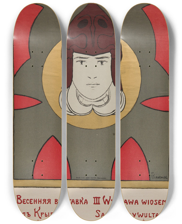 Triptych art skateboard deck of Franciszek Siedlecki Iii Wystawa Wiosenna Salon Krywulta by Franciszek Siedlecki (1867-1934)