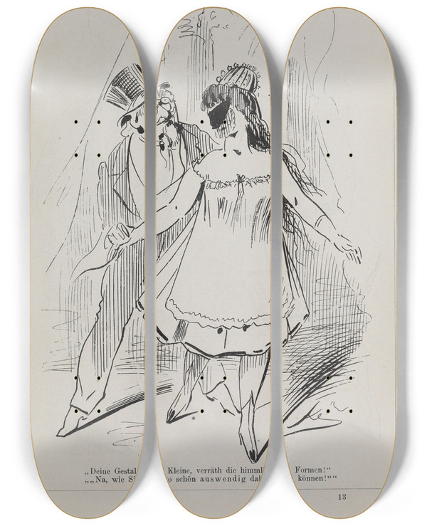 Triptych art skateboard deck of Karel Klic Bilderbuch Fur Hagestolze Pl097 by Karel Klic (1841-1926)
