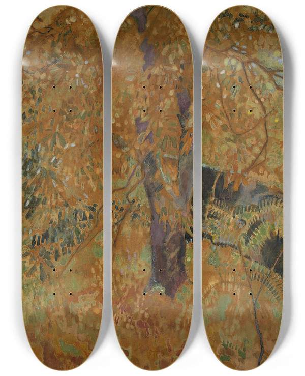Triptych art skateboard deck of Kazimierz Sichulski Autumn by Kazimierz Sichulski (1879-1942)