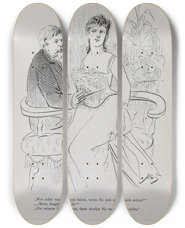 Triptych art skateboard deck of Karel Klic Bilderbuch Fur Hagestolze Pl002 by Karel Klic (1841-1926)