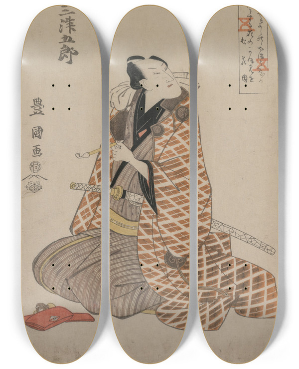 Triptych art skateboard deck of Toyokuni Utagawa Bando Mitsugoro Iv In A Travelling Robe by Toyokuni Utagawa (1769-1825)