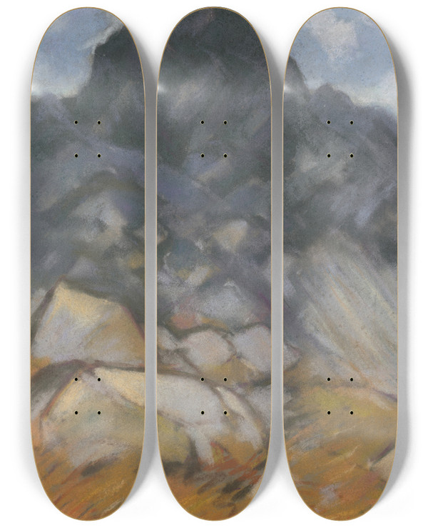 Triptych art skateboard deck of Zolo Palugyay Rocky Summit by Zolo Palugyay (1898-1935)