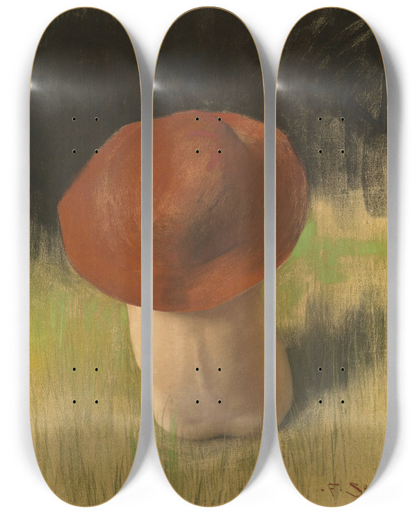 Triptych art skateboard deck of Franz Von Stuck The Mushroom by Franz Von Stuck (1863-1928)