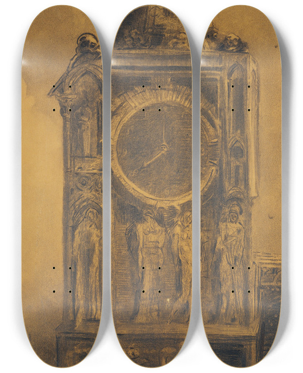 Triptych art skateboard deck of Odilon Redon La Cloche Grave De Saintegudule by Odilon Redon (1840-1916)