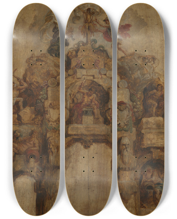 Triptych art skateboard deck of Peter Paul Rubens The Arch Of The Mint Reverse by Peter Paul Rubens (1577-1640)