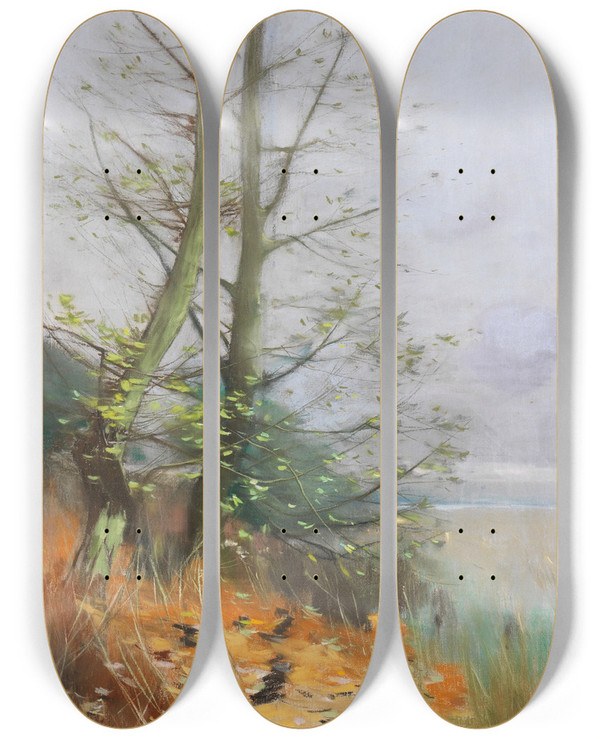 Triptych art skateboard deck of Karl Hagemeister Herbst by Karl Hagemeister (1848-1933)
