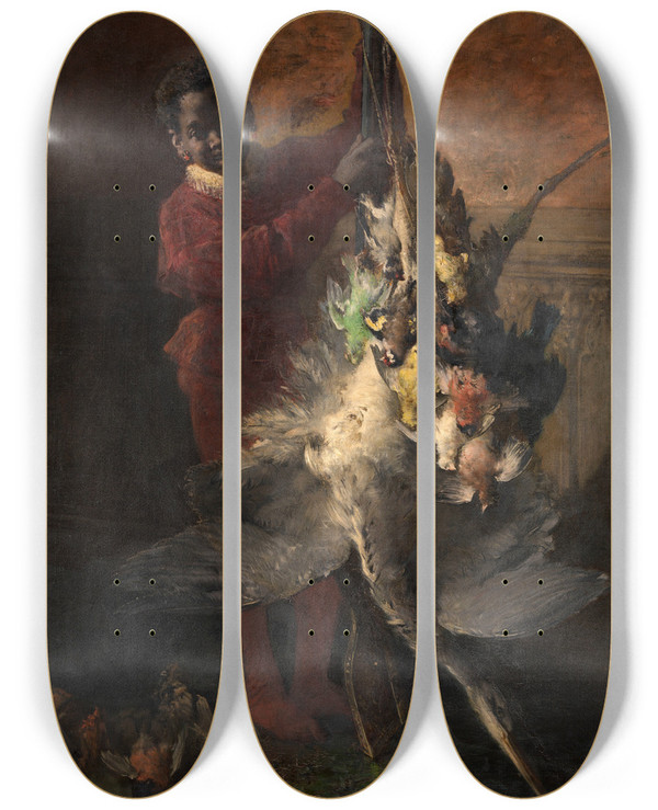Triptych art skateboard deck of Charles Monginot Hunting Trophy by Charles Monginot (1825-1900)