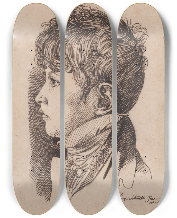 Triptych art skateboard deck of Luigi Sabatelli Portrait Of Giovanni Ricasoli Aged 5 by Luigi Sabatelli (1772-1850)