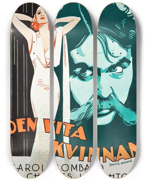 Triptych art skateboard deck of Eric Rohman White Woman by Eric Rohman (1891-1949)